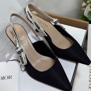 Dior Black and Cream Slingback Heels